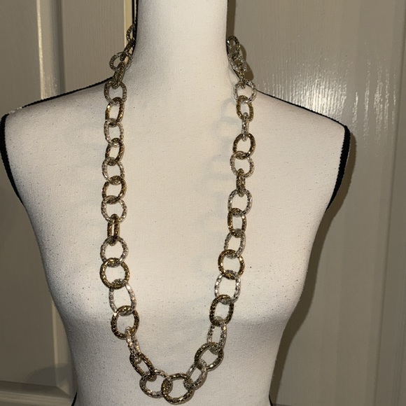 SILVER AND GOLD LINK CHAIN NECKLACE - Picture 2 of 8